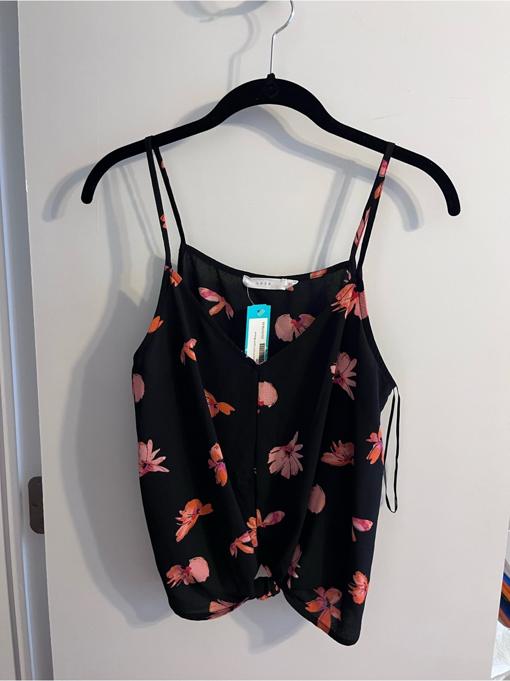 Floral Black Twist-Front Cami Top - Pink Floral